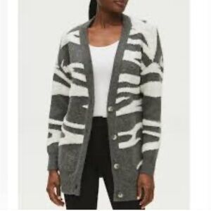 Michael Stars Nell Cardigan Size 2X Charcoal White NWOT